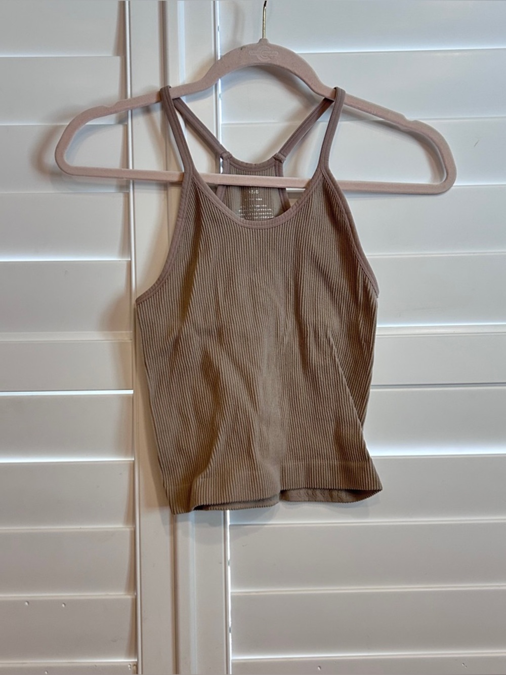 Ododos Ribbed Racerback Cropped Tank Taupe XS/S